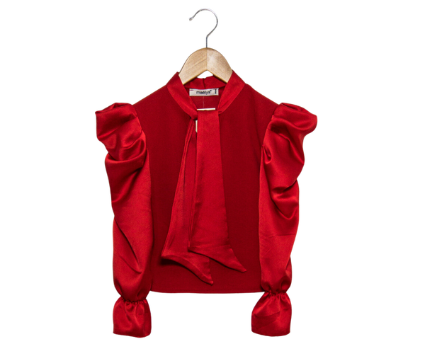 Fashion by Livana | Blouse met pofmouwen en strop rood