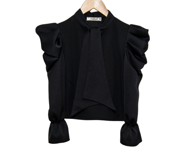 Fashion by Livana | Blouse met pofmouwen en strik zwart