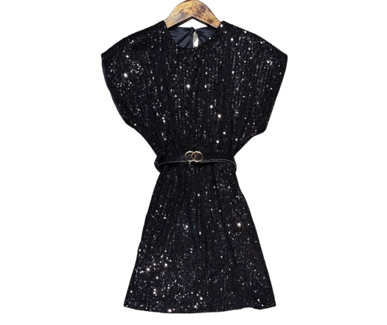 Fashion by Livana | Glitter pailletten jurk zwart