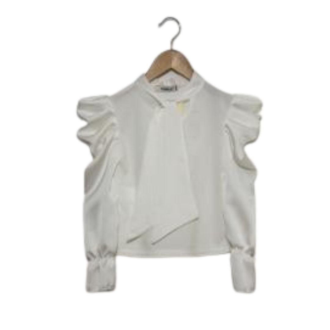 Fashion by Livana | Blouse met pofmouwen en strop wit