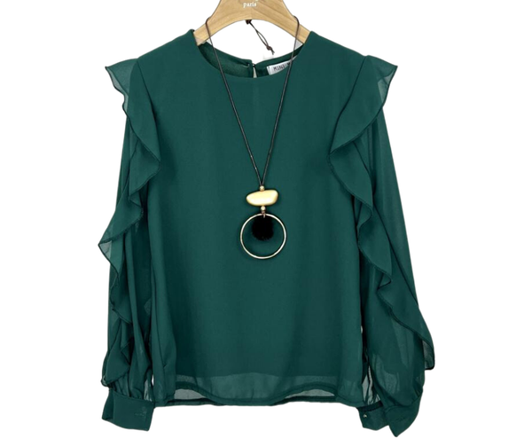 Fashion by Livana | Blouse groen met ketting Groen