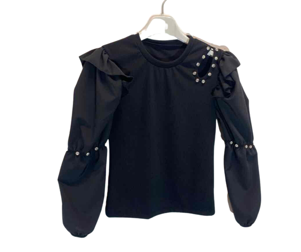 Fashion by Livana | Zwarte top met glitter stenen