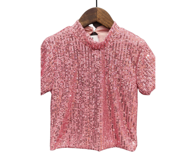 Fashion by Livana | Glitter pailletten top lichtroze