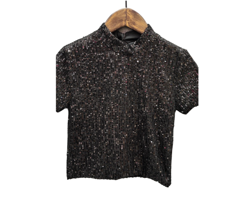 Fashion by Livana | Glitter pailletten top zwart
