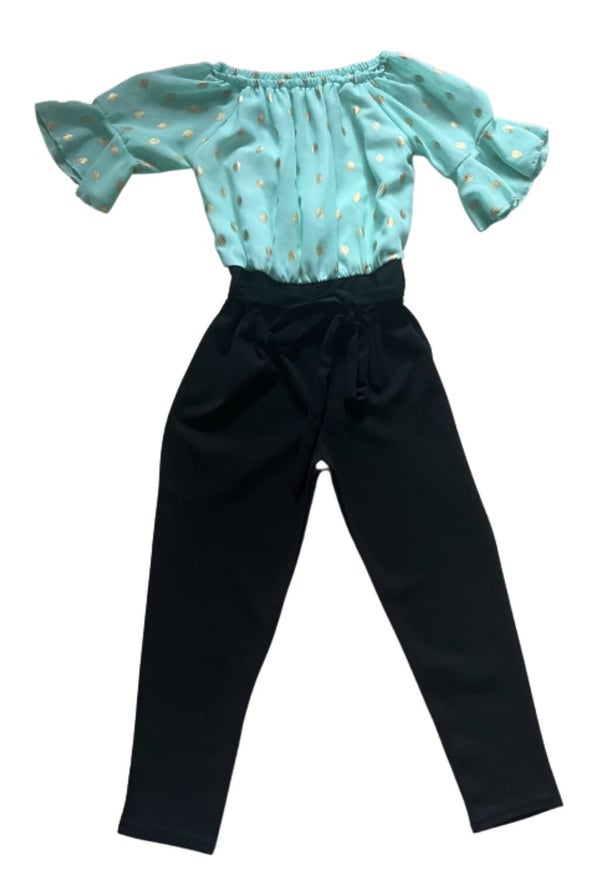 Fashion by Livana | Jumpsuit zwart turquoise